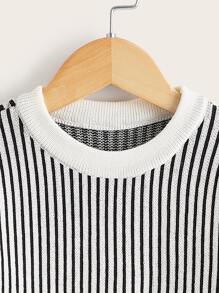 小男童豎條紋圖案套頭毛衣 - 黑與白 - 查看 4