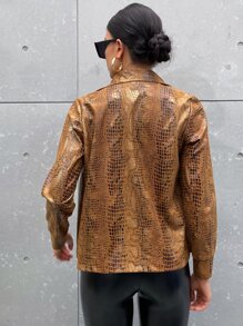 SHEIN Clasi Cazadora con patrón de piel de serpiente con cremallera sintética - Marrón - Ver 2