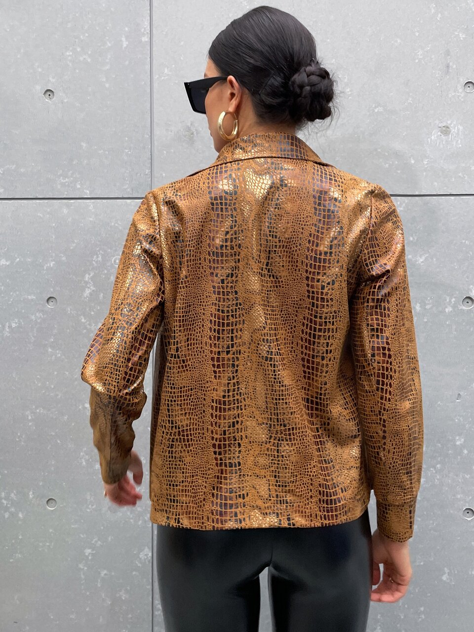 Snakeskin Pattern Zipper Up Suedette Jacket