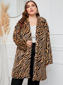 Plus Tiger Skin Print Teddy Coat - Multicolor - View 3