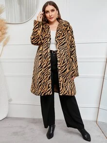 Plus Tiger Skin Print Teddy Coat - Multicolor - View 4