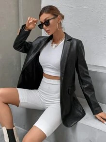 Áo khoác  âu phục nữ màu trơn Giải trí - màu đen - Xem 1