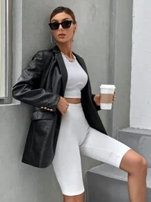 Áo khoác  âu phục nữ màu trơn Giải trí - màu đen - Xem 3