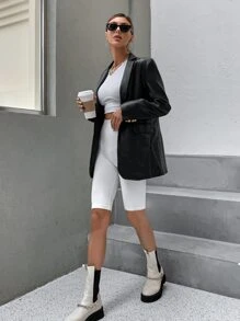 Áo khoác  âu phục nữ màu trơn Giải trí - màu đen - Xem 5