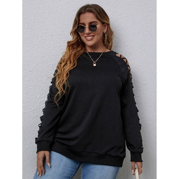 

Plus Crisscross Raglan Sleeve Sweatshirt, Black