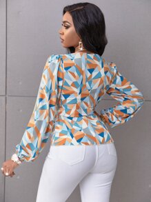 SHEIN Clasi Random Geo Print Belted Blouse Women Shirt - Multicolor - View 2