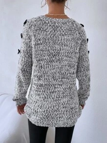 SHEIN Essnce Marled Knit Bow Side Jumper - Black and White - View 2