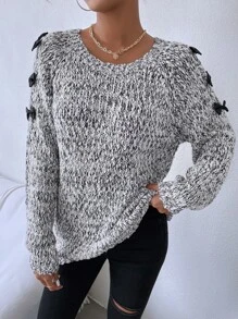 SHEIN Essnce Marled Knit Bow Side Jumper - Black and White - View 4