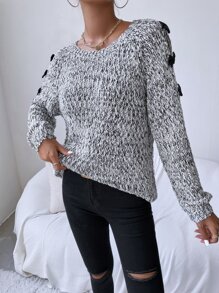 SHEIN Essnce Marled Knit Bow Side Jumper - Black and White - View 5