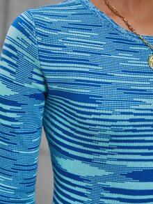 Sollinarry Striped Pattern Bodycon Sweater Dress - Blue - View 6