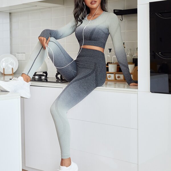 

High Stretch Seamless Ombre Sports Set, Grey