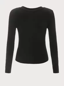 SHEIN EZwear Conjunto de verano de 2 piezas con camiseta sólida de cuello en V - Blanco y Negro - Ver 6