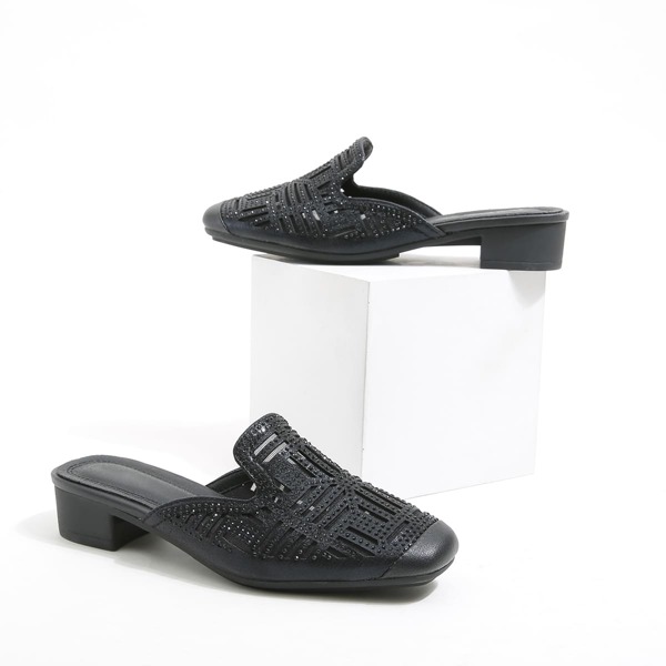

Metallic Rhinestone Decor Mules, Black
