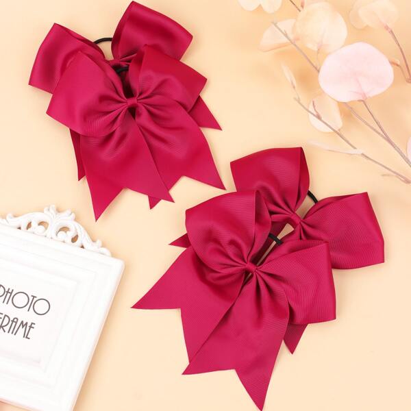 

4pcs Girls Bow Decor Hair Clip, Burgundy