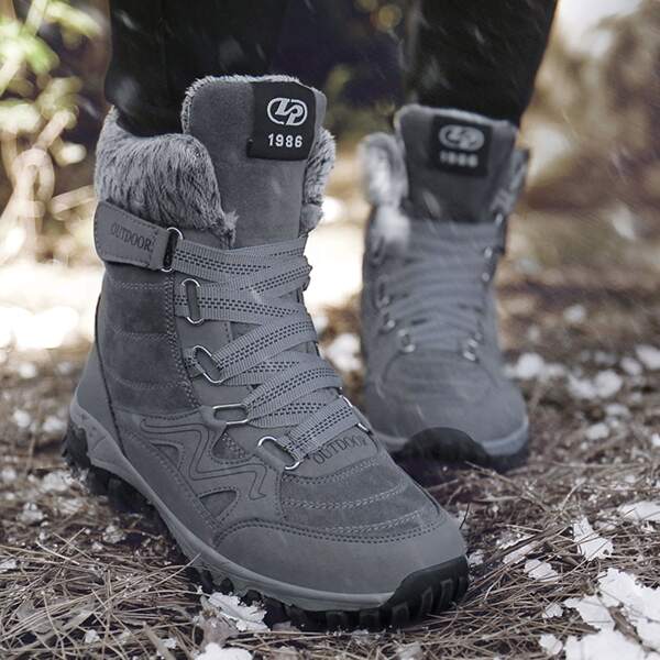 

Men Letter Patch Lace Up Design Boots, Dark grey