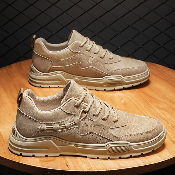 

Men Stitch Detail Lace-up Front Sneakers, Khaki
