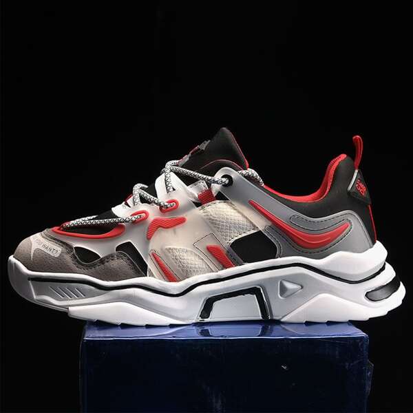 

Men Colorblock Letter Graphic Lace-up Front Sneakers, Black