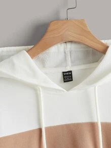 Muchica 女士撞色长袖休闲宽松抽绳连帽卫衣 - 彩色 - 查看 4