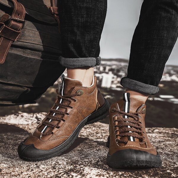

Men Stitch Detail Textured Lace Up Design Sneakers, Mocha brown