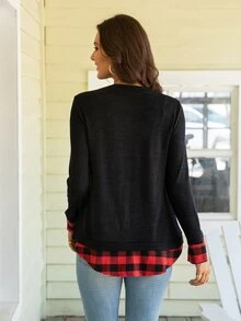 DEARCASE Buffalo Plaid Split Cuff 2 in 1 Tee - Black - View 2