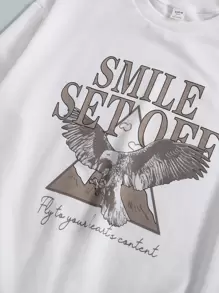 SHEIN Teen Girls Letter & Eagle Graphic Pullover & Sweatpants Set - Multicolor - View 4