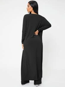 SHEIN SXY Open Front Rib-knit Coat & Trousers Set With Tank Top - Black - View 2