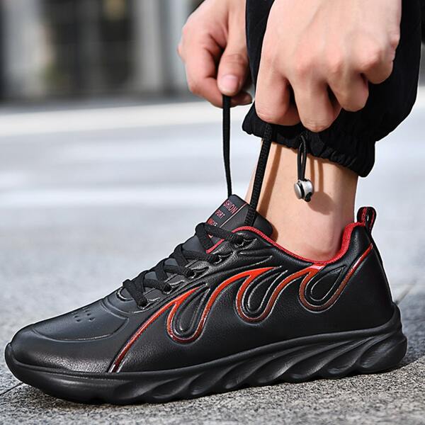 

Men Fire Graphic Lace-up Running Shoes, Multicolor
