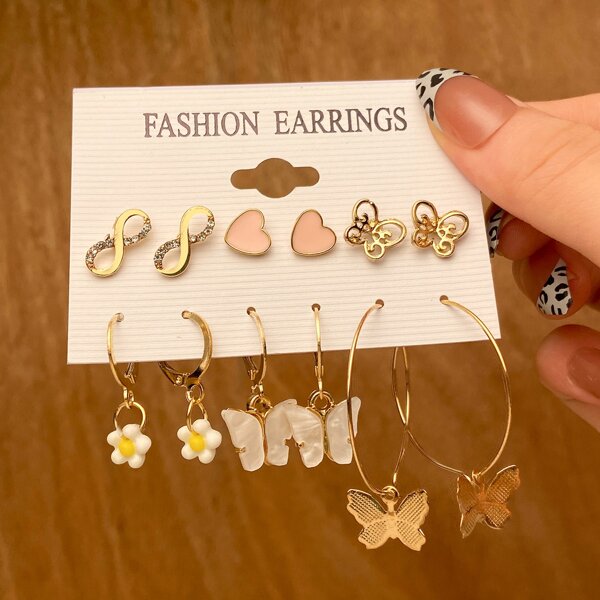 

6pairs Butterfly Decor Earrings, Multicolor