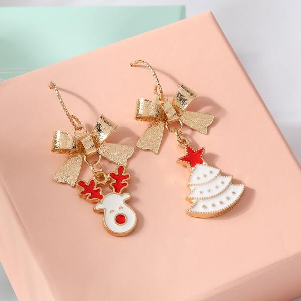 

Christmas Tree & Elk Mismatched Drop Earrings, Multicolor