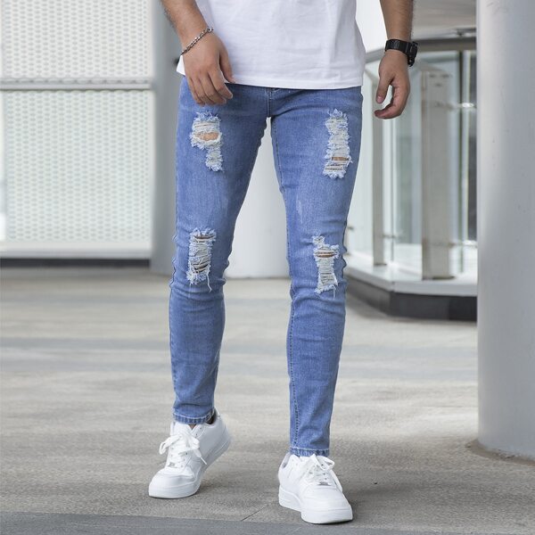 

Men Ripped Detail Skinny Jeans, Medium wash