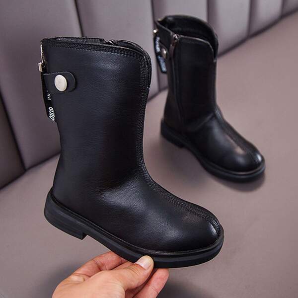 

Girls Minimalist Side Zipper Boots, Black