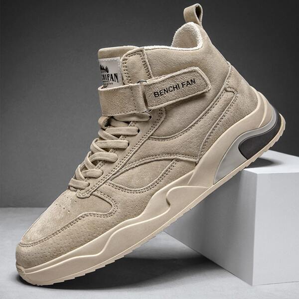 

Men Velcro Strap High Top Sneakers, Khaki