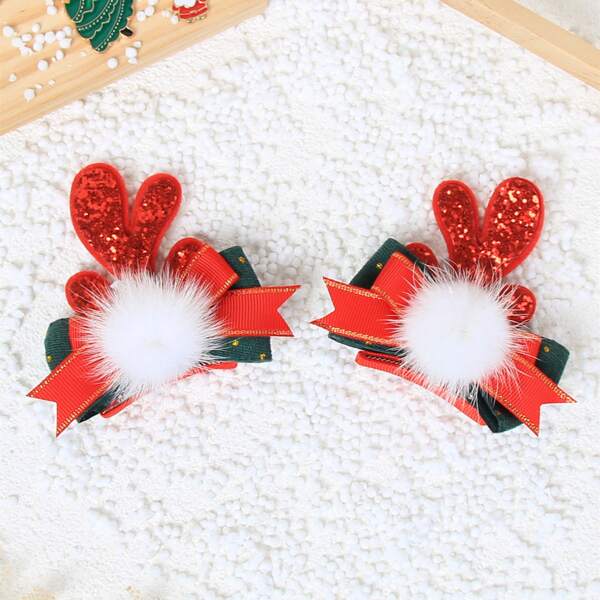 

2pcs Christmas Antlers Decor Hair Clip, Multicolor