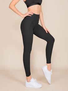 Quần Leggings Thể thao Nữ màu trơn - màu đen - Xem 1