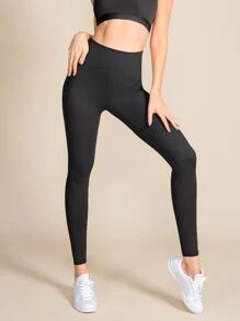 Quần Leggings Thể thao Nữ màu trơn - màu đen - Xem 3