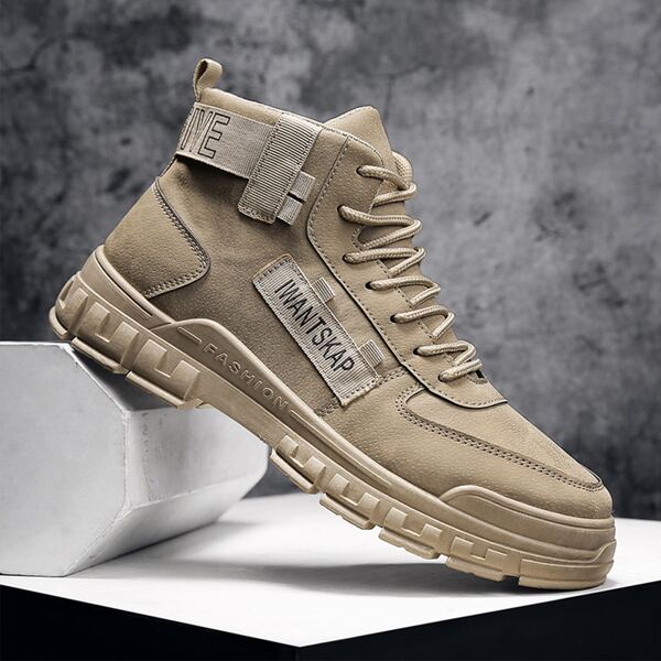

Men Letter Graphic Lace-up Front Boots, Khaki