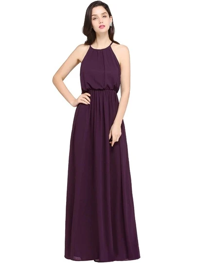 BABYONLINE D.R.E.S.S. Solid Keyhole Back Halterneck Chiffon Dress Fancy Dress