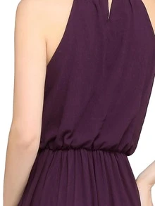 BABYONLINE D.R.E.S.S. Solid Keyhole Back Halterneck Chiffon Dress Fancy Dress - Purple - View 4