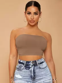 SHEIN SXY 露背繫帶短款抹胸上衣 - 摩卡棕 - 查看 1