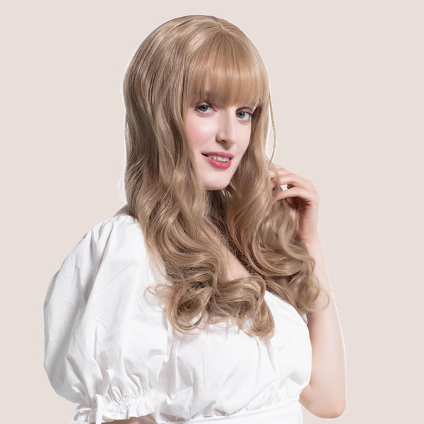 

Long Curly Synthetic Wig With Bangs, Gold