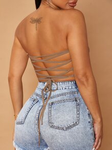 SHEIN SXY 露背繫帶短款抹胸上衣 - 摩卡棕 - 查看 2
