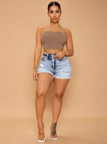 SHEIN SXY 露背繫帶短款抹胸上衣 - 摩卡棕 - 查看 4