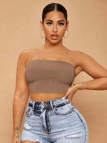 SHEIN SXY 露背繫帶短款抹胸上衣 - 摩卡棕 - 查看 5