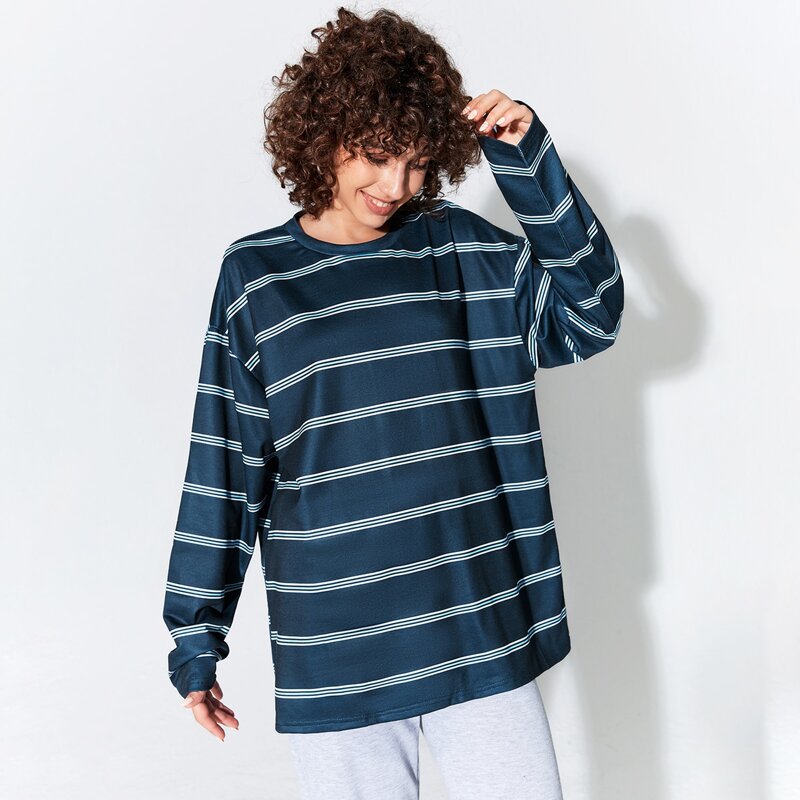 

Striped Drop Shoulder Tee, Navy blue