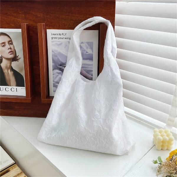 

Floral Embroidery Detail Tote Bag, White
