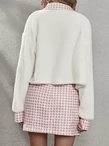 EMERY ROSE Houndstooth Panel Drop Shoulder Flannel Jacket & Skirt Fall Cloth For Women - Multicolor - View 2