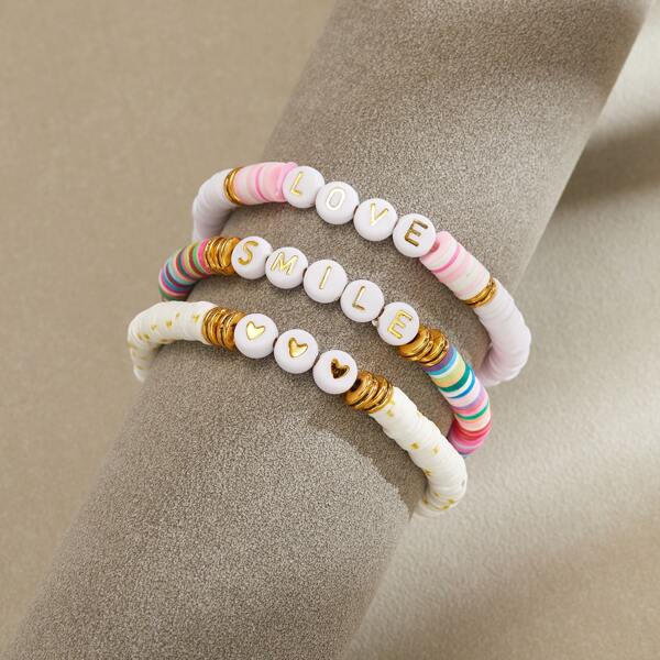 

3pcs Letter Graphic Bracelet, Multicolor