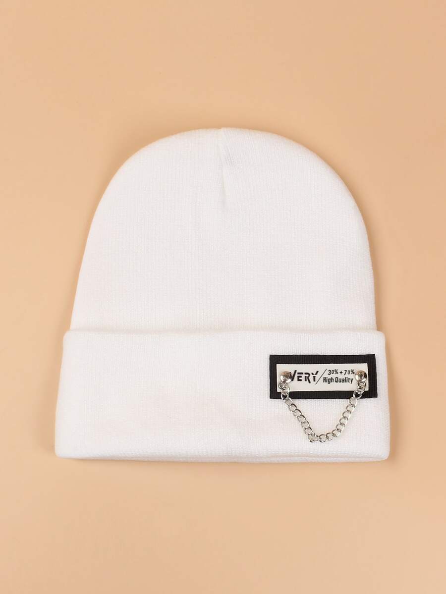 鏈條裝飾針織豆豆帽 - 查看 1