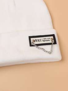 鏈條裝飾針織豆豆帽 - 查看 3