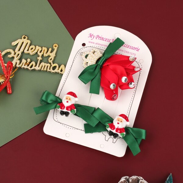 

3pcs Girls Christmas Santa Claus Decor Hair Clip, Multicolor